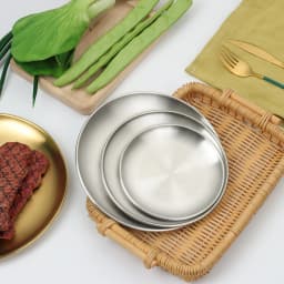 14/17/20/23cm Round Plate Silver Dessert Plate Fruit Dish Barbecue Plate Bone Spitting Dish Stainless Steel Tray Tableware Gold