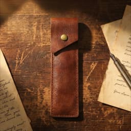 Thin‑Style High‑quality PU Leather Pen Storage Pouch, Hand Sewn Edge, Metal Snap‑Button Two‑slot Lightweight Portable Pen Holder