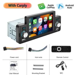Podofo Car Radio CarPlay&Android-Auto BT Handsfree Mirror Link MP5 Player USB Audio System Head Unit 1 Din 5" Player