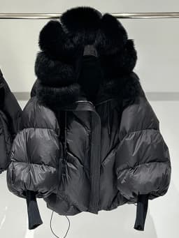 Winter Natural Large Fur Collar Hooded Down Jacket Women White Duck Down Solid Outwear Female Warm Quilted Lantern Sleeve Jacket