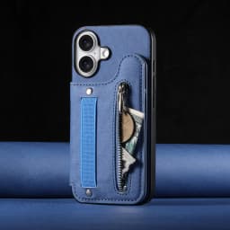 Zipper Cards Solt Wallet Leather Case for iPhone 17 16 15 13 Pro Max 14 Plus 16Pro 15Pro Elastic Rope Wrist Leather Cover