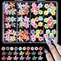 12Grids 3D Resin Rose Flower Nail Charms Mixed Color Flatback with Pearls Kawaii Floral Nail Decor for Acrylic Nails DIY Tools