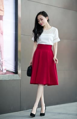 Spring New plus Size White Midi A-Line Skirt Pleated Retro Puffy Umbrella Half-length Slimming Skirt Women's Fashion