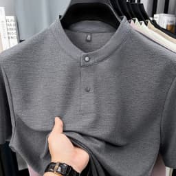 2026 New Men's Single Button Henley Neck Tee Comfortable Textured Fabric Short Sleeve For Casual And Business