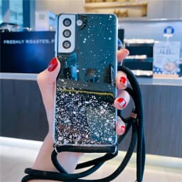 Glitter Necklace Case For Samsung Galaxy S25 S23 S21 S20 FE S24 Plus S26 Ultra A56 A36 A17 Crossbody Lanyard Strap Phone Cover