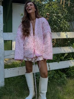 Y-Neck Floral Print Cotton Jacket Padded Coat Pink Lace Up Loose Casual Japanese Cardigan Cotton-Padded Coats Women Warm Outwear