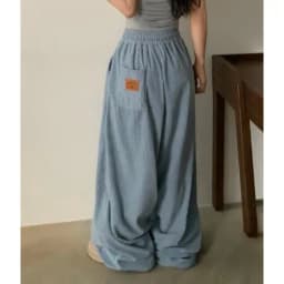 Afashion Retro Personalized Back Pocket Label Corduroy Wide Leg Elastic Waist Casual Pants Women's Winter New Style Loose Fit Tr