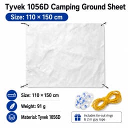 1056D Tyvek Camping Ground Sheet 55g/㎡ Ultralight Waterproof Tent Footprint Tear Resistant Foldable Picnic Mat with Guy Lines