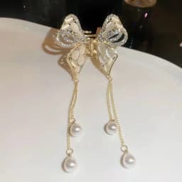 Glitter Shark Grip Clips Korean Style Sweety Romantic Hair Claws Butterfly Shape Girls Pearl Tassel Metal Jewelry Hair Accessory
