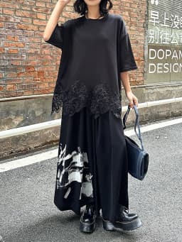 [EAM] High Elastic Waist Black Pattern Printed Long Wide Leg Pants New Trousers Women Fashion Tide Spring Autumn 2026 1DJ0899