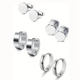 8 Pairs/Set Stainless Steel Hoop Earrings Stud Earrings For Men And Women, Punk Huggie Ear Piercing Earring Set