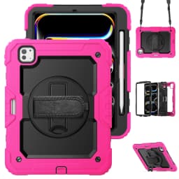 for iPad Pro11 M4 A2836 2024 , Military Grade Shockproof Protector Silicone Cover Pencil Holder+Handle Shoulder Strap