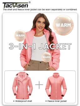 TACVASEN Womens 3 in 1 Winter Fleece Jacket Waterproof Ski Snowboard Jackets Work Rain Coat Outdoor Windbreaker Female Parka