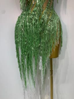 Sparkly Diamond Tassels Sexy Mesh See Through Bodycon Dress Women Nightclub Bar Evening Party Gogo Dancer Singer Stage Costume