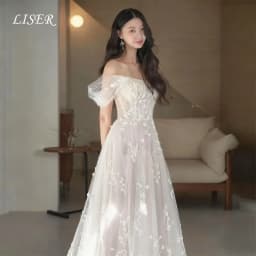 Liser Simple Elegant Wedding Dresses Off Shoulder Korea Princess Dress A Line Customised Lace Appliques Wedding Photo Shoot