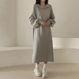 Korean Style Pure Color Fleece Lined Loose Long Dress for plus Size Women Spring Autumn Winter Sweet Style Comfortable Dress