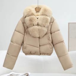 Korean Trend 2026 Winter New Women's Solid Color Short Down Cotton Jacket Simple V-neck Fashion Loose Fur Collar Jacket