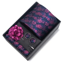 2025 New Design Brand 8 cm Blue Striped Tie Handkerchief Cufflink Brooch Set Man Gift Box Wedding Gift Fit Formal Party