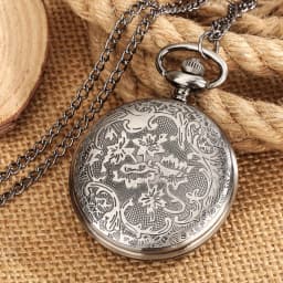 Walnut/Beech Wood Slice Decor Quartz Pocket Watch Grey Black Alloy Metal Watch Case Arabic Numerals Dial Pendant Necklace Watch