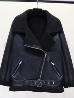 Ly Varey Lin Winter Faux Lamb Leather Jacket Women Faux Leather Lambs Wool Fur Collar Pu Moto Zipper Jacket Warm Thick Outerwear