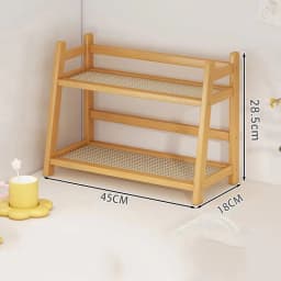 2 Layer Spice Caddy Shelf Bamboo Kitchen Storage Rack Desktop Cabinet Organizer Display Rack Coffee Bar Counter Shelf Cup Holder