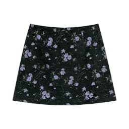 ELFSACK Y2K High Waist Gothic Floral A-Line Skirt Women, Black Skirt with Purple Print, Romantic Shoujo Cute Short Skirt
