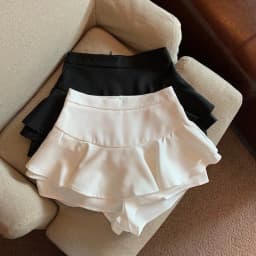White A-Line Skirt with Lace Trim High Waist Slimming Asymmetrical Spring Summer Women's Fashion Short Skirt