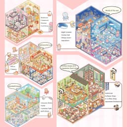 3D Sticker Scene Book,Include 20 Beautiful House Isometric 3D Space DIY Scene Stickers Book,Cute Art Stickers for Girls