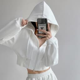 Women Cropped Hoodie Two Way Zipper Jacket Drawstring Hem Sweatshirt Slim Fit Long Sleeve Grey Athletic Yoga Gym Running Top