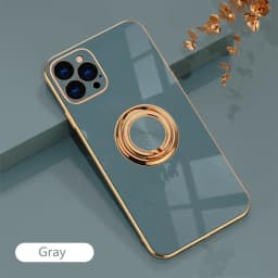 Luxury Plating Silicone Case For iPhone 16 15 14 13 12 11 Pro Xs Max Mini SE XR 8 Metal Ring Holder Stand Shockproof Soft Cover