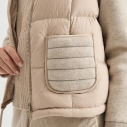 BD3621736 Women's Pure Wool Knit Hybrid Goose Down Jacket Chain Trim Pockets Stand Collar Two-Way Zip Old Money Early Autumn