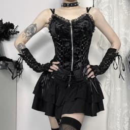 Gothic Black Lace Cross Mini Skirt Y2k Grunge Punk High Waist Pleated A-Line Skirts Vintage Women Girl Aesthetic Alt Clothes