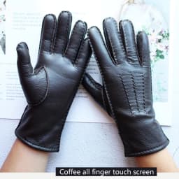 Women's Deer Skin Touch Screen Genuine Leather Gloves With Wool Lining For Autumn and Winter Warmth Motorcycle Riding Gloves