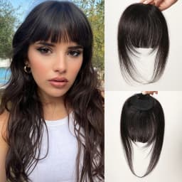 Brown Wispy Bangs Human Hair Bangs OverHead Clip in Hair Extension Natural Hair in Air Bangs Fringe Hairpieces for Women 4.5inch