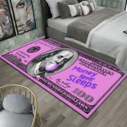 VIKAMA Creative Dollar Printed Carpet Anti-Slip Bedroom Side Rug Easy to Clean Game Room Dormitory Floor Mat Home Decoration