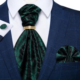 Luxury Men Green Blue Paisley Ascot Tie Set Solid Necktie Ring Wedding Party Cravat Purple Ties Pocket Sqaure Cufflink Free Ship
