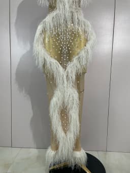 2026 New Sparkly Pearl Tassel Mesh See Through Long Dress Women Sexy Luxury Birthday Prom Party Nightclub Singer Stage Costume