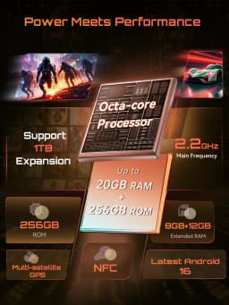 Rugged Smartphone Android 16, Cubot KingKong ACE 5, 20GB RAM(8+12GB), 256GB ROM, 10200mAh Battery, 6.745" 120Hz Screen, 48MP,NFC