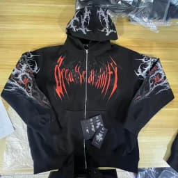 Breathedivinity Large-sized Loose-fitting Printed Full-front Zipper Hooded Sweatshirt