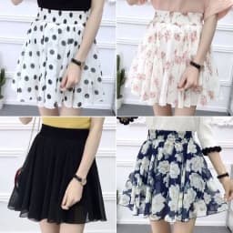 Summer 2026 Korean Style  Floral Chiffon High Waist Elastic Slimming Skirt Pants Half Body Cute Style Casual Print Skirt