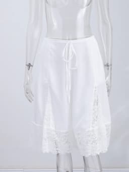 Lace Patchwork Shorts Women's Satin Pants Trim Bermuda Trousers High-Waisted Drawstring Loose Casual Wide-Leg Summer Wear