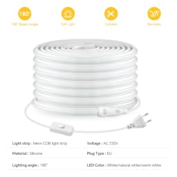 220V COB Led Strip High Density Waterproof COB LED Strip EU Plug Flexible Ribbon for Kitchen Cocina Cabinet Outdoor Garden Light
