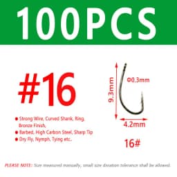 100/200PCS #12 ~ #22 Fly Fishing Dry Fly Hook Standard Wire Bronzed Nymph Curved Hook Small Fly Lures Tying Material