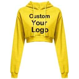 Customized Logo Print Crop Hoodie Women Spring Autumn Pullovers Ladies Solid Color Drawstring Hooded Full Sleeve Sweatshirt