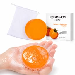 5PCS Persimmon Deodorizing Soap Bars with Foaming Bags, Deep Cleansing Body Soap with Shea Butter, Fresh Skin Care for Shower &