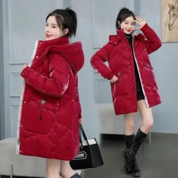 2026 Winter New Gloss Cotton Jacket Women's Medium to Long Korean Loose Coat Lady Thick Hooded Coats Female Warm Parker Overcoat