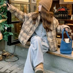 Retro Plaid Short Padded Jacket for Women Autumn Winter Maillard Style Thick Warm Outerwear Female Casual Korean Puffer Jackets