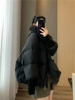 Women Winter New Fur Collar Puffer Down Parka Loose Down Warmer Thicken Snow Jacket Pocket Zipper Faux Fur Outerwear Female