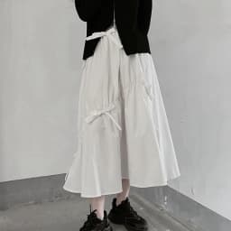 White High Waist A-Line Skirt Knot Pure Color Midi Skirt Korean Style Commute Summer New Arrival Slimming Versatile