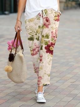 Ladies New Hot Plus Size Printed Simple Roll-up Casual Pants Streetwear Women PantsNine-minute Pants Breathable CoolSummer